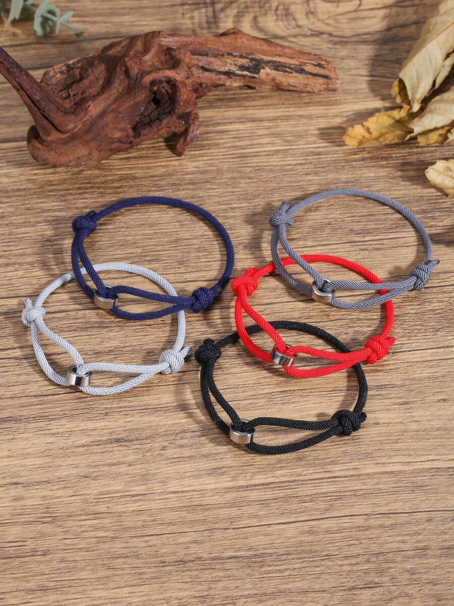 时尚不锈钢手工编织手链男女通用幸运蓝色吊坠情侣手链配饰珠宝礼品 - 彩色 - 查看 1