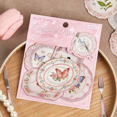 10 Sheets/Bag, Botanical Floral And Bird-Themed Tableware Stickers. Collage Decorations Suitable For Office Mugs, Pencil Cases, Sticker Journals, And Desktop Decor. Scrapbook Supplies Stationery Funny Stickers