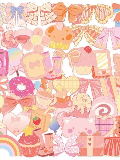 50 autocollants transparents de dessin animé cœur rose. Lot d'autocollants transparents imperméables en PET pour décorer les cahiers, les carnets et les guitares.