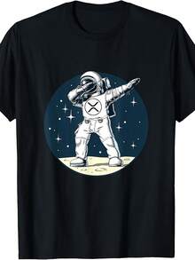 -Shirt Featuring A Playful Space Man With Ripple XRP And Cryptocurrency Themes - Black - View 1