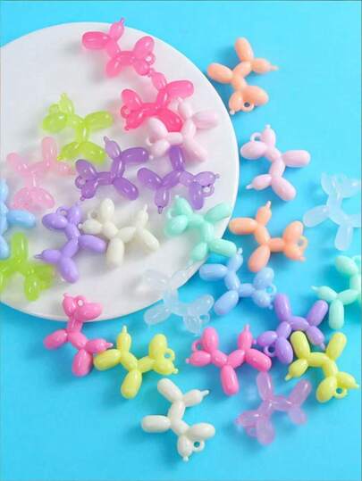 12pcs DIY Cartoon Dog Balloon Pendant, Cute Colorful Acrylic Dog Charms With Ribbon Bow, Suitable For Jewelry Making, Keychain, Phone Case, Necklace And Earrings, Fun Craft Accessories For Jewelry Hobbyists