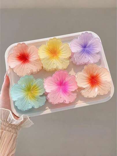 6 piezas de pinzas para el cabello con diseño minimalista de flores de dibujos animados para adolescentes, accesorios versátiles, dulces y suaves para el peinado, producto real sin bandeja de embalaje