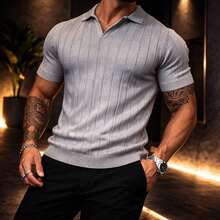 Men's Chic Lightweight Textured Knit Sweater Shirt, High Quality, Perfect For Autumn And Winter, Father's Day. - Grey - View 1