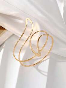 1pc Minimalist Geometric Gold Open Cuff Bracelet, Adjustable Bangle Suitable For Daily Wear, Party And Formal Occasions - Multicolor - View 3