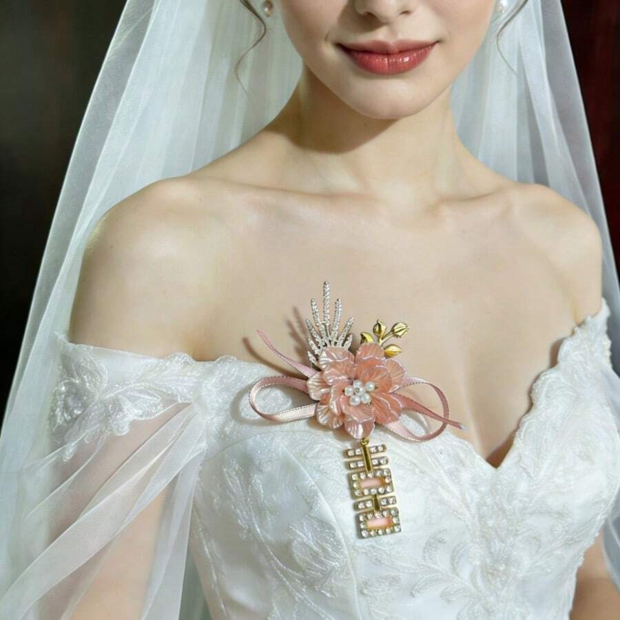 1枚高级粉色玫瑰金属合金优雅胸针，适合新郎、新娘、伴郎、伴娘、婚礼、订婚、活动、派对、旅行、盛会、学校庆典等场合佩戴。 - 珊瑚粉 - 查看 1