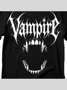 Vampire Fangs Graphic T-Shirt: Dracula Fang Tee - Negro - Ver 1