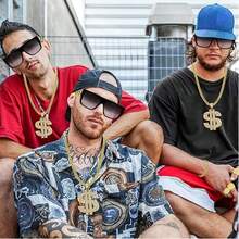 [1/3/8pcs] Cuban Link Bracelet Necklace Ring Set, Street Fashion Jewelry, Includes Fake Gold Chain Bracelet, Symbol Pendant Glasses, Hip Hop Musician Costume Accessories, Exaggerated Punk Bling Bling Costume Glasses Set For Carnival - Multicolor - View 3