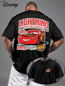 Disney Official Licensed Cars Lightning McQueen "Ultimate Speed" Double-Sided Graphic T Shirts 100 Percent Cotton Disney Shirt Washed 230g Unisex - Black - View 1