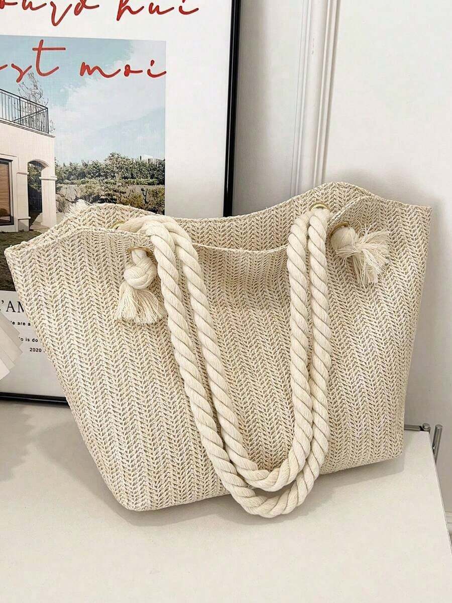 Strohtasche Für Damen, Große Schultertasche Für Strand Und Alltag_voghion.com