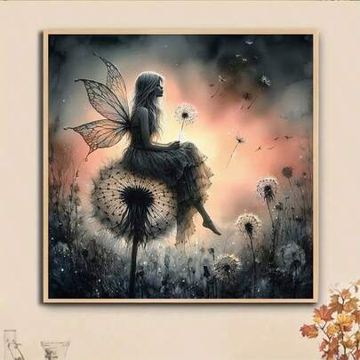 1pc 5D Diamond Painting Kit, Dandelion Girl Pattern, Suitable For Adult Beginners DIY Mosaic Diamond Art, Full Drill Handmade DIY Diamond Painting For Living Room, Bedroom, Office Wall Decor, Surprise Art Home Decor Gift For Family And Friends, Frameless [30*30cm/11.8*11.8in] [40*40cm/15.7*15.7in]