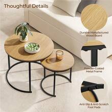 2er Set Couchtisch Beistelltisch Runder Satztisch Metallgestell Kaffeetisch Wohnzimmertisch Modernes Design Sofatisch Kleiner Tisch, Grau ULOK - Eiche - View 5