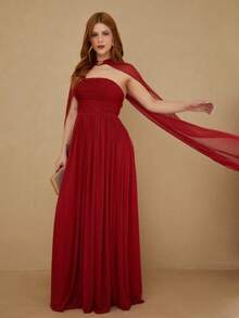 Long Dress With Cape For Wedding, Evening, Or Graduation. - Burnt Orange - View 1