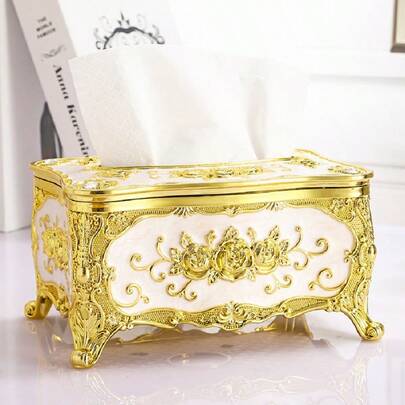 1pc Vintage Paper Towel Holder, Carved Paper Towel Dispenser, European Style Paper Towel Box For Home, Living Room, Bathroom, KTV, Hotel