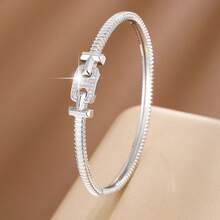 1 chiếc vòng tay nữ thiết kế khóa hình chữ nhật hình học, mắt xích, đính đá Cubic Zirconia. - Nhiều màu - Xem 1