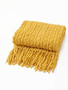 Cozy Knit Blanket With Ruffle Detail All-Season, Multi-Purpose & Comfortable For Camping, Sofa, Sunbathing, And Napping, Camping Essentials Ruffle Trim Blanket Knit, Camping Blanket - Wheat Ear Scarf Yellow - View 5