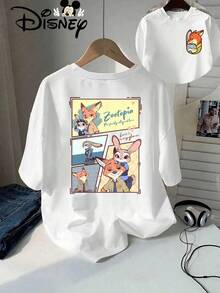 Casual Women's Disney Zootopia Print Cotton Short Sleeve Round Neck T-Shirt - 白色 - 查看 1