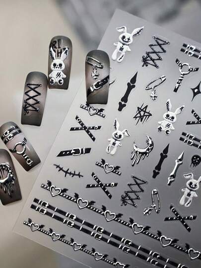 卡通趣味美甲贴纸，浮雕美甲贴纸，女士自粘美甲贴纸，5D浮雕效果，可爱有趣，精致主题，轻松DIY美甲装饰，节日礼物，派对风格贴纸，水杯手机装饰贴纸