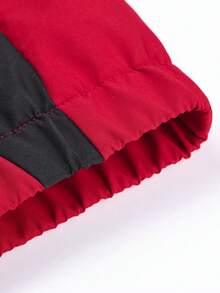 Giacca da uomo, abbigliamento da uomo, stile di moda da strada per uomo, giacca con colletto alto a contrasto, top, stampa di lettere patchwork, capo di moda singolo, versatile per uso esterno e pendolarismo - Rosso - Visualizzare 7