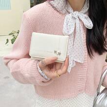 心形蝴蝶结三折钱包，韩版简约时尚女士大容量卡包 - 彩色 - 查看 11