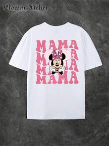 Disney Casual White Round Neck Short Sleeve Cotton T-Shirt With Minnie Mouse Mama Print - 白色 - 查看 3