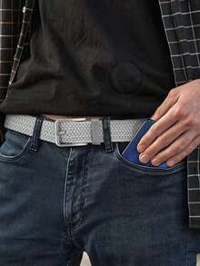 2pcs Men's Woven Elastic Waist Belt - Stretchy Fabric Golf Pants Belt, Suitable For Casual Jeans - A - View 4