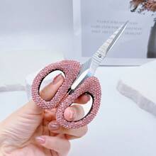 1 pieza Tijeras pequeñas decoradas con lujo de rhinestones, tijeras portátiles de acero inoxidable para oficina, uso doméstico, cortar papel, flequillo, hilos, costura, manualidades, artículos esenciales de viaje, regalos de boda, cumpleaños, fiestas, adorno decorativo - Multicolor - Ver 9