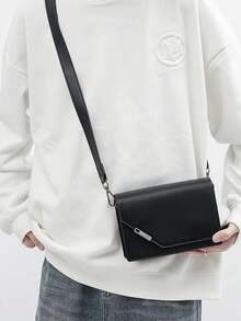 男士时尚百搭方形翻盖斜挎包，小巧的邮差包，休闲单肩包，适合通勤、返校、父亲节、情人节礼物 - 彩色 - 查看 6