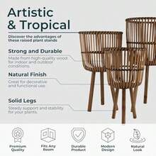 Sagebrook Home Macetas de Madera de bambú con Soportes rústicos Soportes para Plantas de Interior y Exterior para decoración del hogar y el jardín Juego de 3 Color marrón - marrón - Ver 6