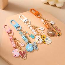 1pc New Beaded Cookie, Guitar, Violin, Harp Shaped Keychain, Bag Charm - Multicolor - View 2