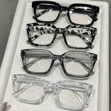4副彩色塑料几何全框装饰眼镜，现代简约风格，适合女性日常佩戴、返校、街头摄影、周末装扮等场合，时尚配饰。 - 4pcs 黑透明灰白豆花組合 - 查看 8