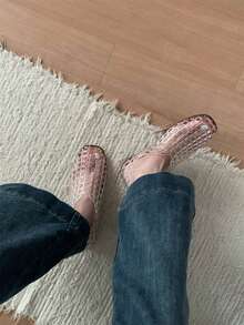 XIXITIAO 时尚镂空网眼果冻鞋，包头软底平底鞋，休闲户外度假鞋 - 透明色 - 查看 11