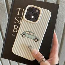 1pc TPU Vintage Retro Car Stripe Pattern Phone Case Compatible With IPhone 17 Pro Max/17/16 Pro Max/15/13/12/11, S20 FE/A15/S24/A55, Note 11/Note 12/Note 13 Pro, Full Body Shockproof Soft Protective Cover - White - View 1