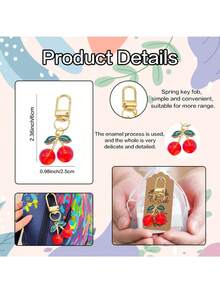 12pcs/Set 3D Alloy Cherry Red Drip Oil Decor Pendant Keychain Jewelry Findings - B-Red - View 4