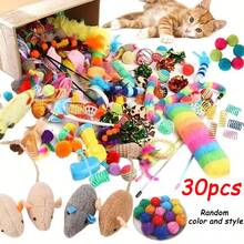 Bộ 30 món đồ chơi cho mèo, nhiều loại đồ chơi thú cưng phù hợp cho nhiều mèo chơi, tương tác và giao lưu, mỗi ngày một món đồ chơi khác nhau, không cần điện. - Nhiều màu - Xem 2