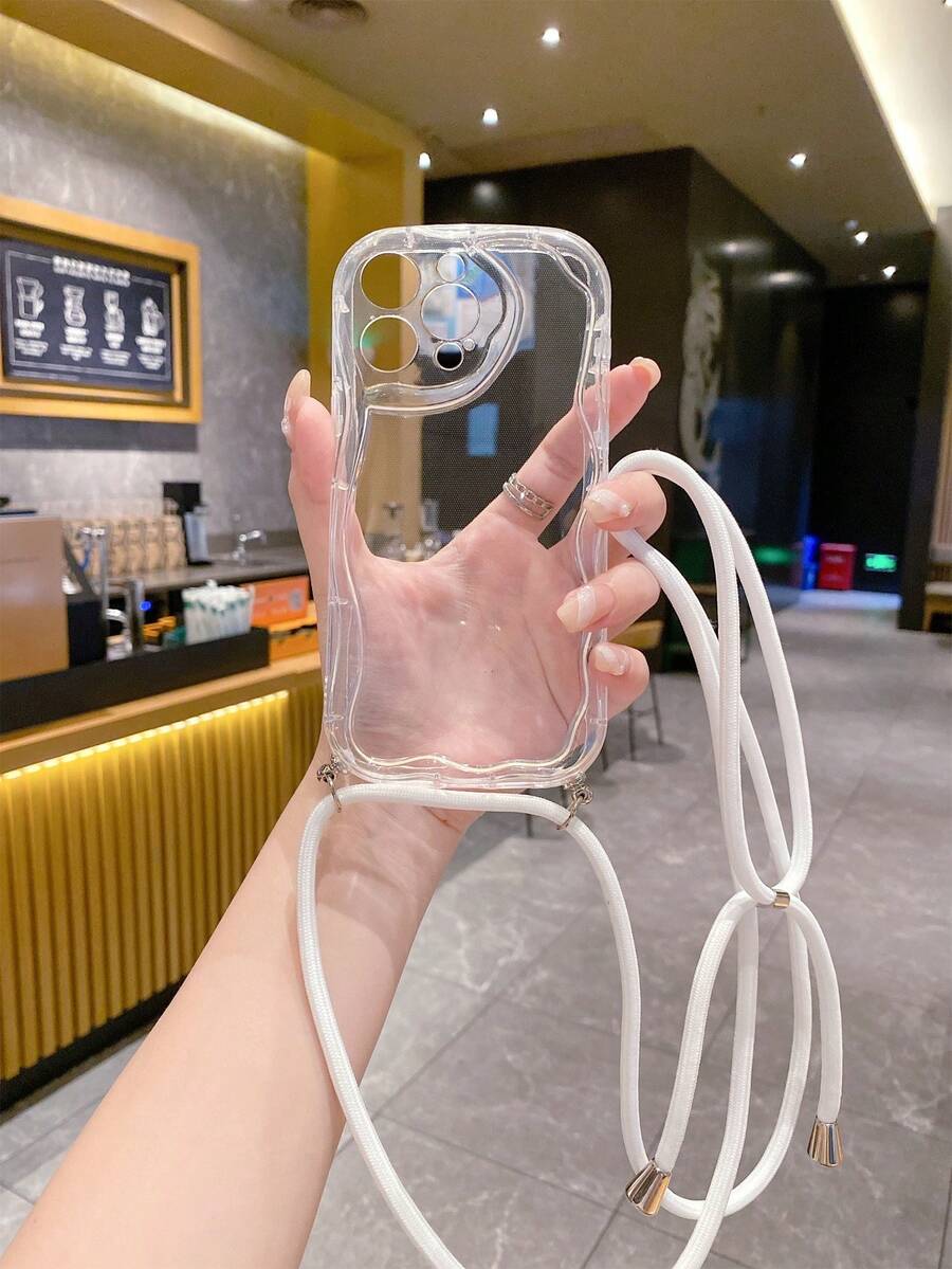 钥匙扣挂绳，兼容 17、17 Pro、17 Pro Max、17 Air、16、15、14、13、12、11 / S26、S25、24、23、22 Ultra、A52、A53、A54、A55、A56、07、A17 / /，防指纹、防震、防摔手机壳。新年时尚新款肩带麻绳不对称奶油色手机保护壳。国际版，非国内版。 - 無色 - 查看 1