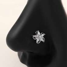 两朵花形鼻钉，可爱独特的银色L形钩鼻钉，女士款式。 - 彩色 - 查看 2