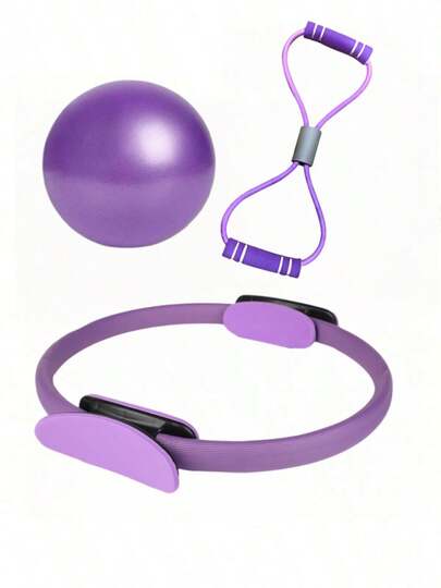 3件套普拉提套装，包括普拉提圈、瑜伽球和8字形阻力带，轻松在家锻炼减肥
