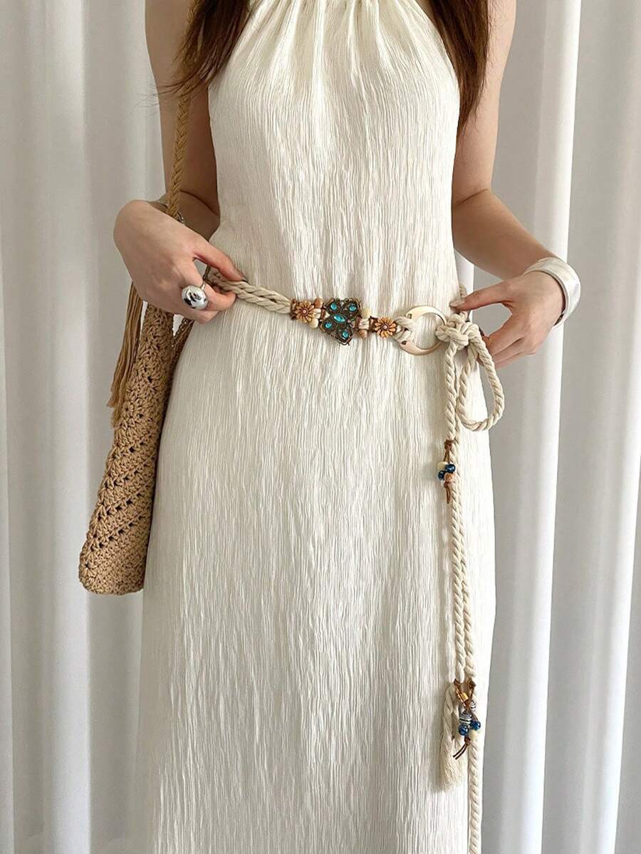 1pc Women's Beige Polyester Bohemian Style Butterfly Waist Rope - Beige - View 1
