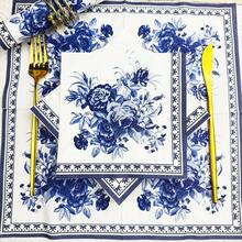 100/60/20pcs 13 * 13 Inch Disposable Blue Flower Patterned Napkins, Used For Various Occasions Such As Weddings, Christmas, Valentine's Day, Holiday Parties, Cafes, Friend Gatherings, Outdoor Picnics, Restaurants, Etc, - View 13