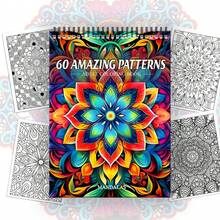1pc Adult Mandala Coloring Book With 60 Unique Patterns - Spiral Bound Single-Sided Pages Suitable For Adults, & Artists - Relax Coloring Activity, Art Gift With Mandala Line Art Designs - Mandala 011 - View 10