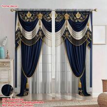 Bộ 2 rèm cửa cao cấp, chất liệu polyester bán trong suốt, trang trí tua rua vàng, màu xanh navy satin, chạm khắc tinh tế, độ rủ tuyệt vời, có thể giặt máy, thiết kế kiểu túi luồn thanh treo, phù hợp cho phòng khách, phòng ngủ, phòng học, chủ đề thời trang, 120g/㎡ - Nhiều màu - Xem 9