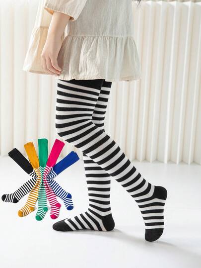 1-8 Years Old Kids Striped Leggings, Girls Snug Pants, Children Tights, Versatile Suitable For Halloween, Christmas And Various Festivals