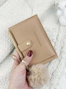 SOUTHLAND&KANGAROO Ví gập nhỏ gọn trang trí bằng lông giả, ví đựng tiền xu, thẻ, chìa khóa kiểu dáng tối giản, nhẹ nhàng dành cho nữ, món quà sinh nhật, Giáng sinh, kỷ niệm dễ thương dành cho phái nữ. - Màu Khaki - Xem 8