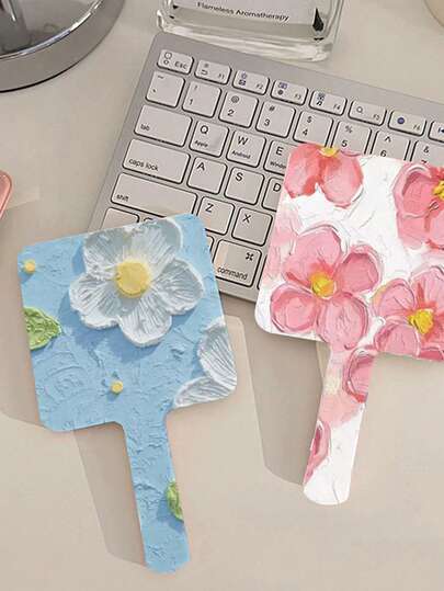 مرآة يدوية محمولة بتصميم زهري، مرآة كتف، مرآة يدوية بلاستيكية للمكياج والتصليح، مرآة محمولة قابلة للطي، مرآة مكياج للطالبات في السكن الجامعي، مرآة مكياج محمولة للسفر