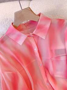 Women's Ombre Color Casual/Office Long Sleeve Shirt, Spring Red - Red - View 3