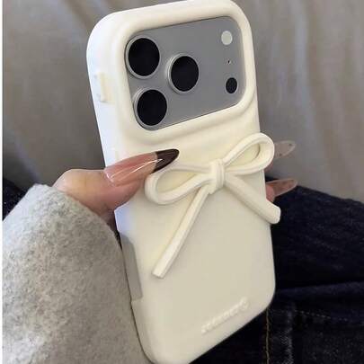 韩版蝴蝶结白色软硅胶手机壳，适用于 17、16 Pro Max、 15（新款）、14、13，防摔保护套，独特设计
