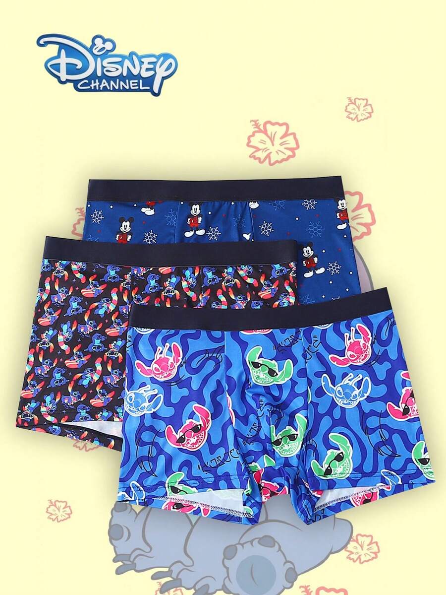 Disney 3条装卡通涂鸦印花男士内裤，松紧腰带男士平角内裤 - 彩色 - 查看 1