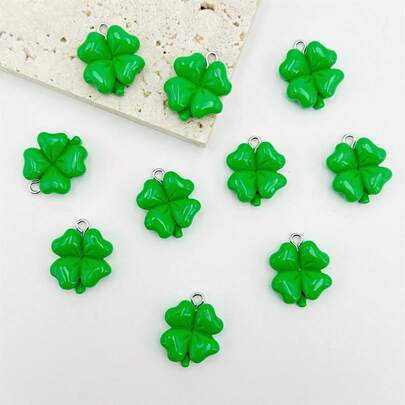 10pcs St. Patrick's Day Dark Green Four-Leaf Clover Pendant, Suitable For Handmade Jewelry Making, Earrings, Necklaces, Bracelets, Anklets, Bag Charms, Couple Gifts, Resin Crafts