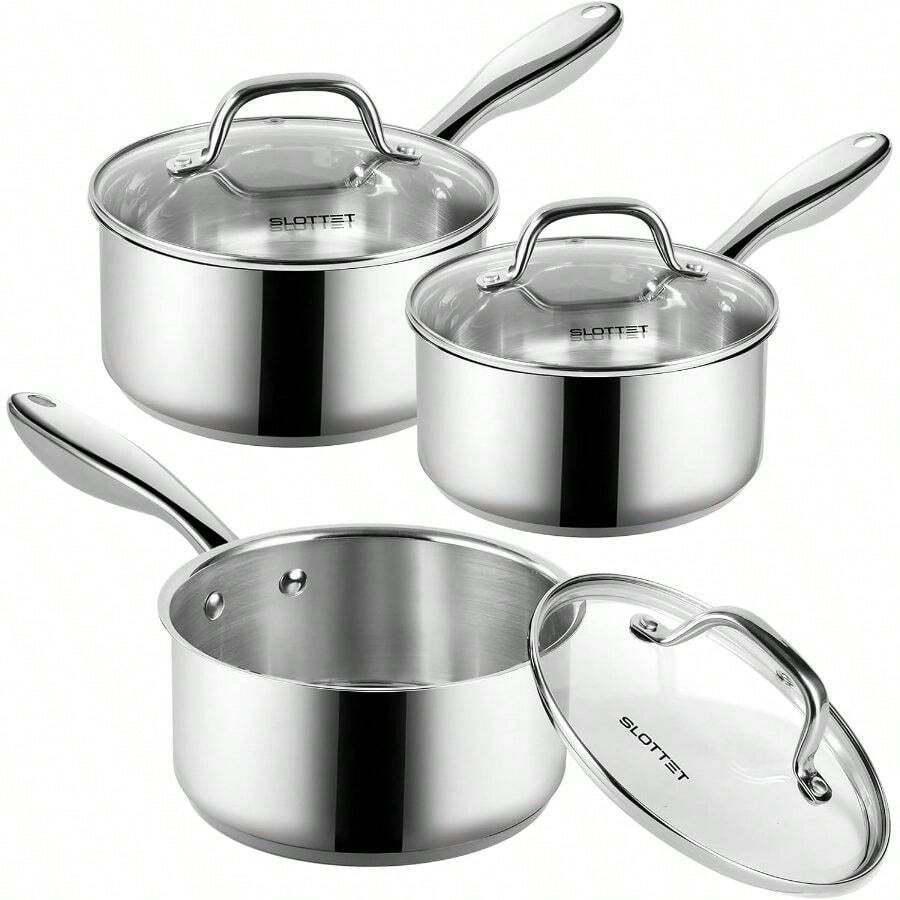 Pots, Pots And Pans Set, 1Qt 2Qt 3QT Stainless Steel Sauce Pan Set With Lid, 6 Pcs Non Stick Saucepan, Small Kitchen Pots, Induction Compatible, - Xem 1