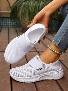 ZOSIVC Women's Casual Slip-On Sneakers, Suitable For Spring/Summer Beach, Travel, Vacation, Elastic Fabric Fit For Plus Size, Versatile Breathable And Comfortable - White - View 4